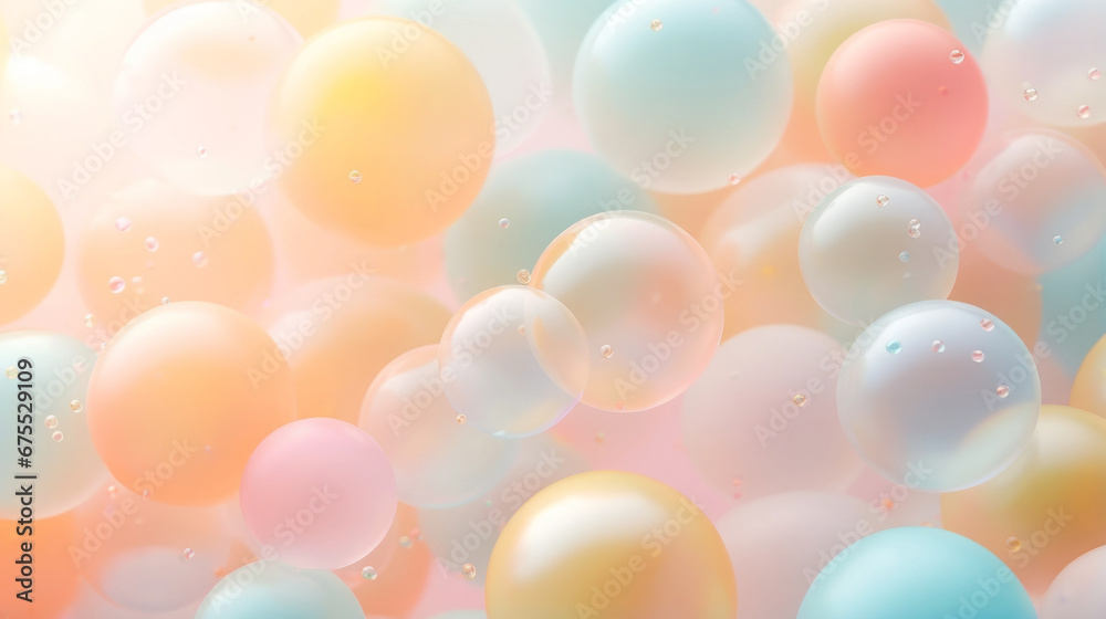 Abstract pastel background of soft colors of colorful balloons and balls. Creative entertainment concept. - obrazy, fototapety, plakaty 