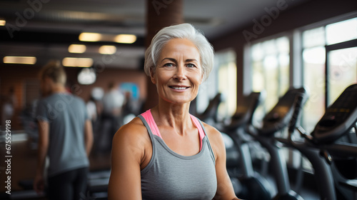 Portrait of an elderly woman in a gym