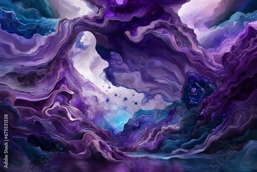 Liquid amethyst and sapphire merging into a surreal dreamscape