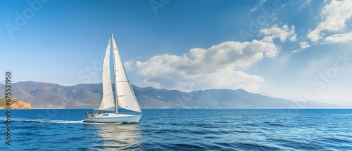 Sailboat glides lightly on the waves of a pristine ocean © DZMITRY