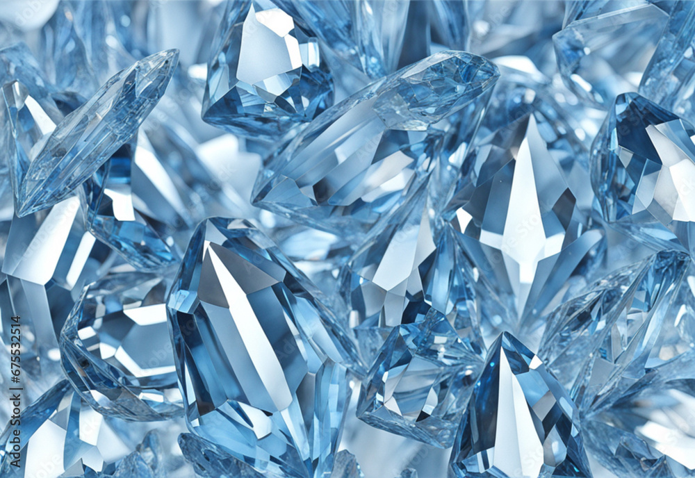 Crystals shining light blue colored sharp edeges. Close-up. Generative AI Crystals shining light blue colored sharp edeges. Close-up. Generative AI