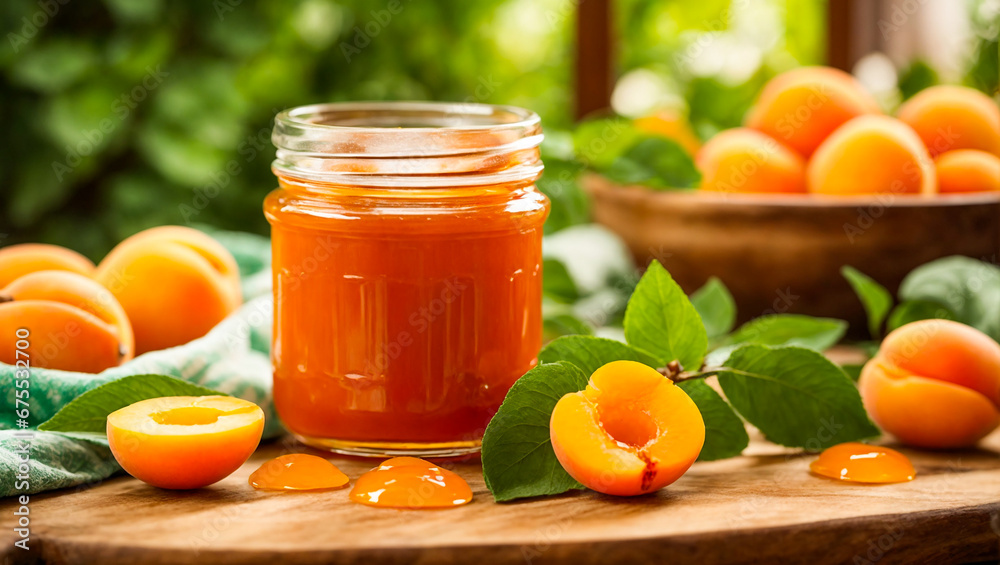 Appetizing apricot jam in the kitchen