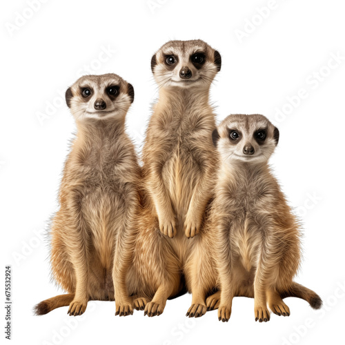 Portrait of three friendly meerkats 
