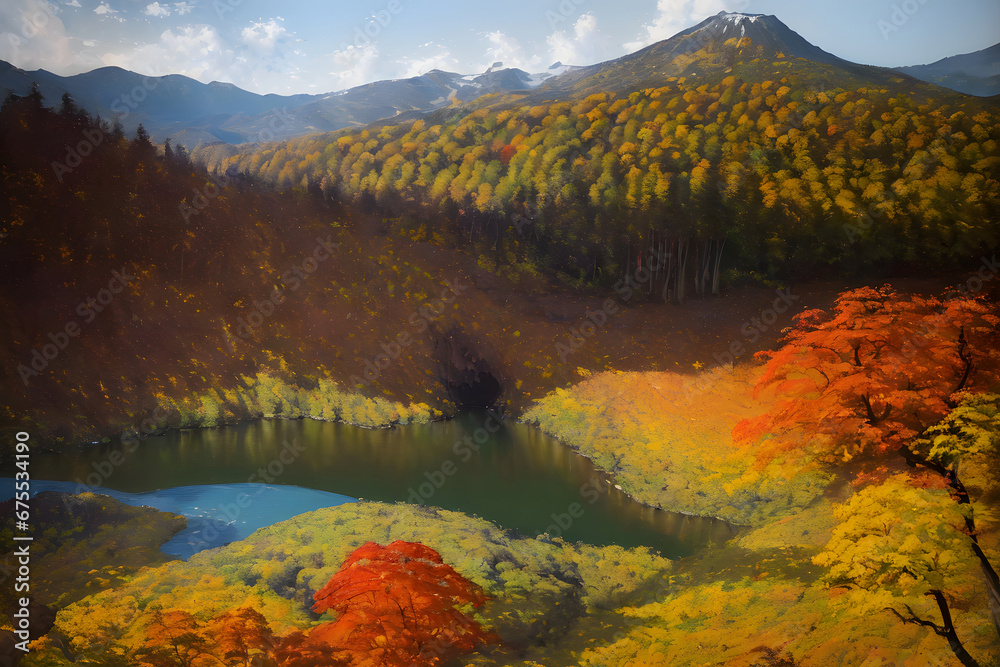 Naklejka premium Autumn mountain. Generative AI.