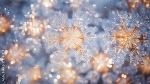 a close up of a snowflake that looks like it has snow flakes hanging from it's sides. generative ai