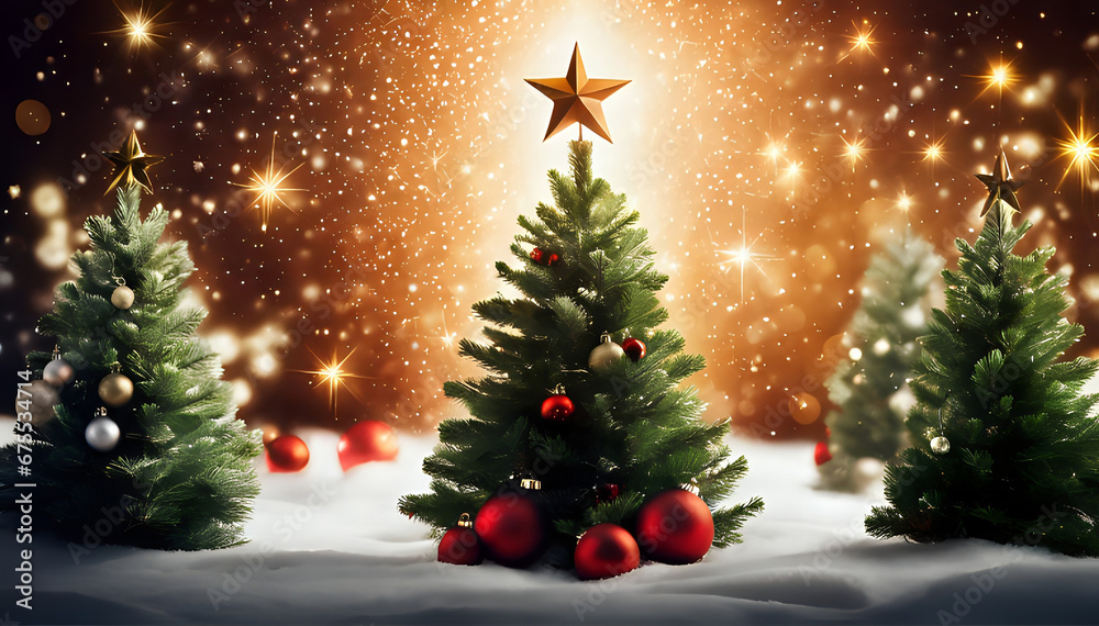 Christmas Tree Photorealistic Illustration. 3d Illustration. Christmas Greeting. Copy Space.