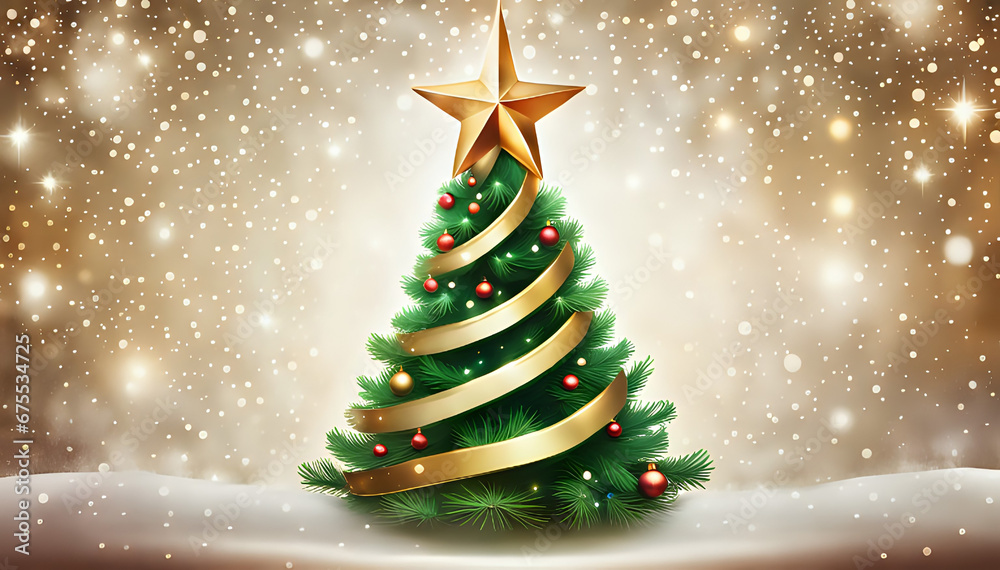 Christmas Tree Photorealistic Illustration. 3d Illustration. Christmas Greeting. Copy Space.