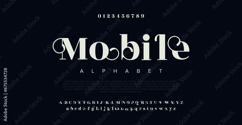 MOBILE alphabet letters font. Typography elegant classic lettering ...