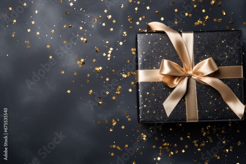  black gift boxes, Christmas background,New Year background, place for text. Generative AI