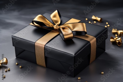  black gift boxes, Christmas background,New Year background, place for text. Generative AI