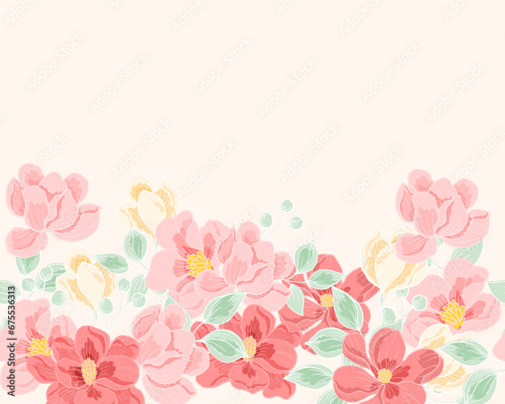 Hand Drawn Magnolia Flower Seamless Background