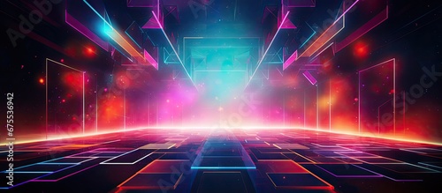 The abstract geometric art illustration with a retro touch featuring a colorful background and creative splash textures adds a vibrant and celebratory atmosphere to any website or wallpaper 