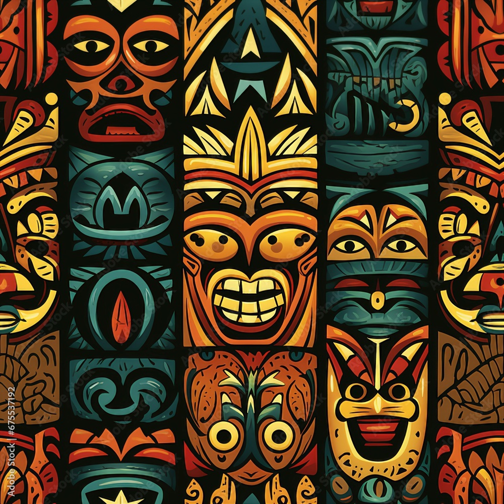 Fototapeta premium Polynesian Tiki Mask Pattern
