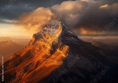 "Last Light Majesty: Capturing the Glow on a Mountain Peak from the Last Rays." Ai generated. © Gogi