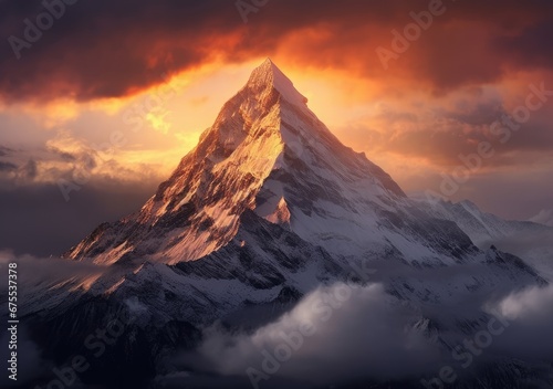 "Summit Radiance: A Mountain Peak Illuminated by the Last Rays of the Day." Ai generated.