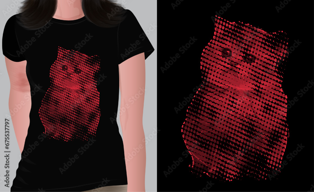 t-shirt print design, vector illustration of cat t-shirt design. print design painting for t-shirt apparel clothing print. white grey red yellow green blue brown pink color dot effect print design. t-shirt print design, vector illustration of cat t-shirt design. print design painting for t-shirt apparel clothing print. white grey red yellow green blue brown pink color dot effect print design.