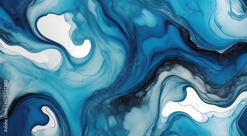 Full abstract background with blue and white watercolor ink, AI generated