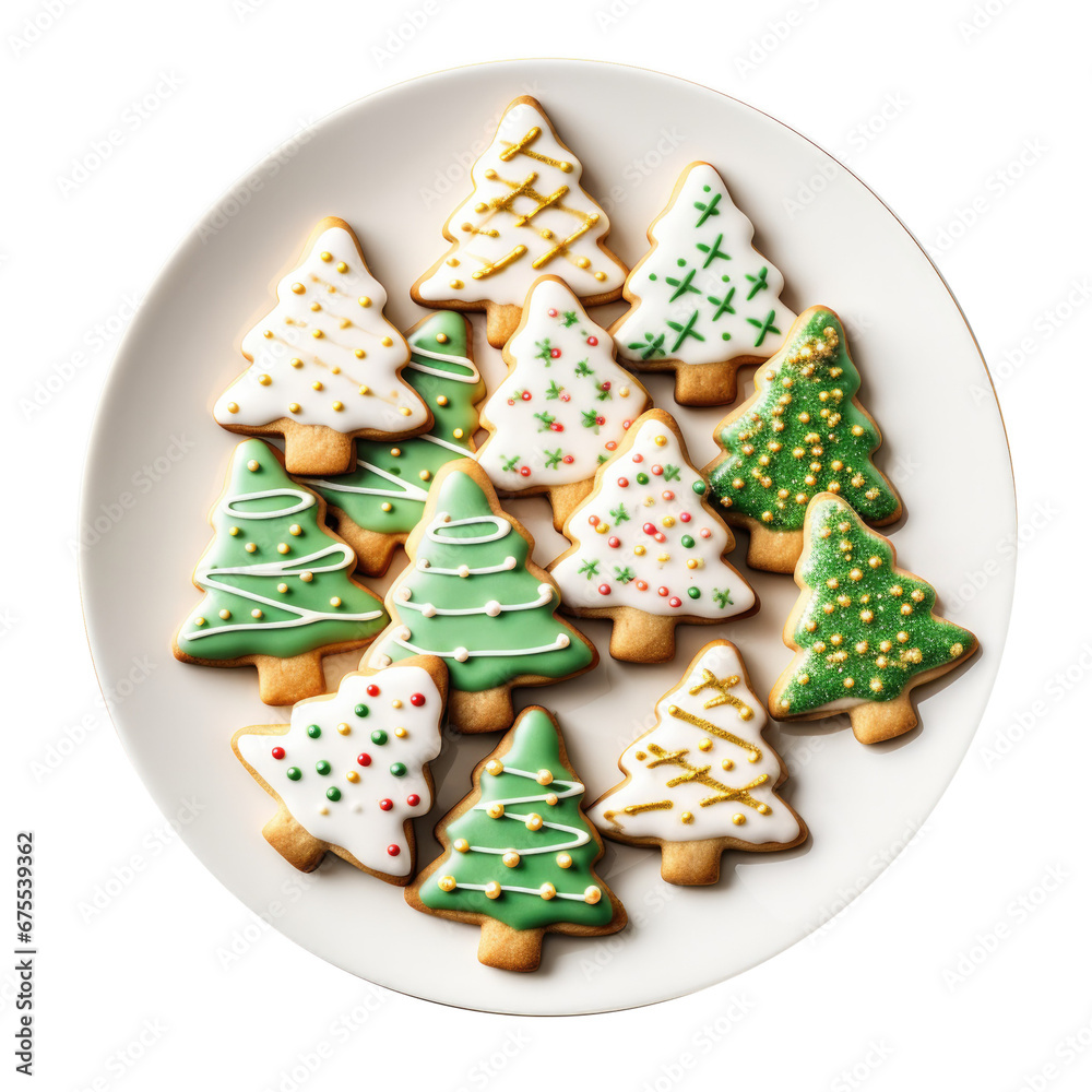 A Plate of Christmas Trees Isolated on a Transparent Background