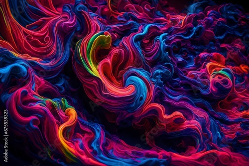 Vibrant swirling neon paint in a mesmerizing liquid dance 