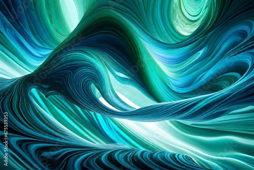 Luminous azure and emerald waves meeting in an abstract fusion
