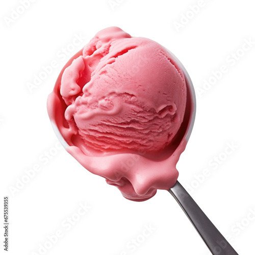 Delicious Scoop of Strawberry Ice Cream on a  Transparent Background photo