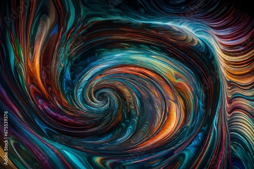 A hypnotic whirlpool of iridescent oil-like colors 