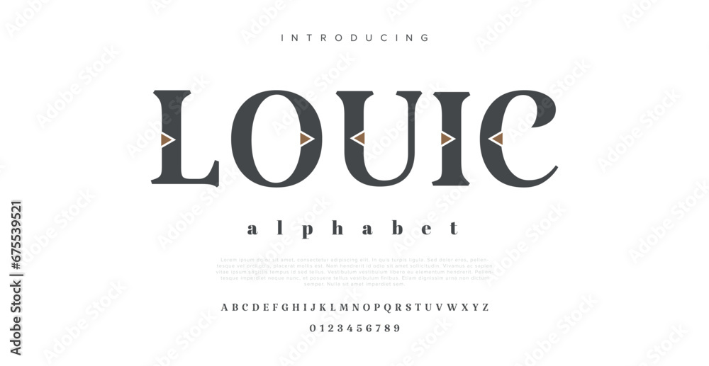 LOUIC Minimal font creative modern alphabet. Typography with dot regular and number. minimalist style fonts set. vector illustration - obrazy, fototapety, plakaty 