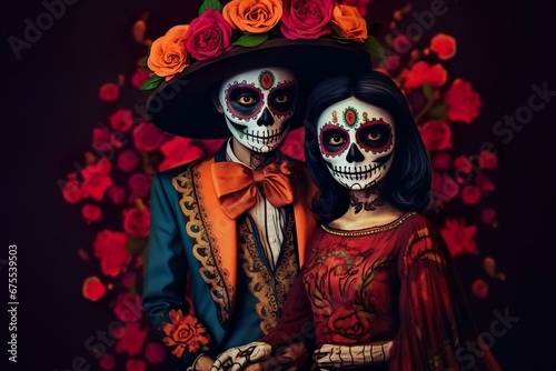 mexican day of the dead dia de los muertos illustration of skull lovers couple character 