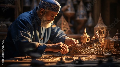 Arab artisan crafting intricate patte. create using a generative ai tool 