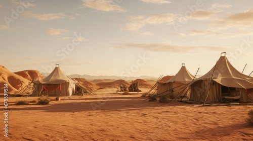 Authentic Bedouin-style tents placed within the desert s heat. create using a generative ai tool 