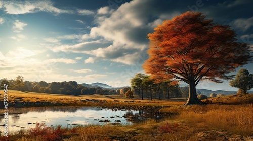 autumn landscape with trees and sky. create using a generative ai tool 