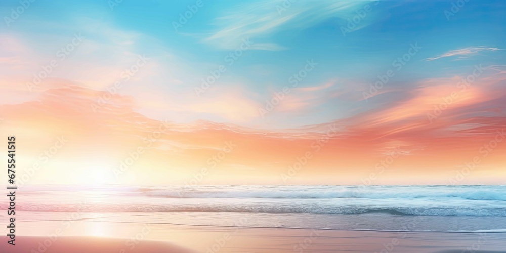 beautiful sunlight at ocean bay, panoramic beach travel landscape