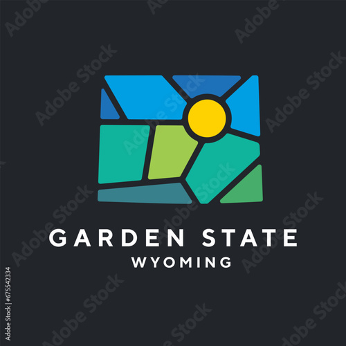 Creative nature logo for Wyoming, USA. Badge for parks and recreation. Sun vintage logo vector concept, icon, element, and template for company