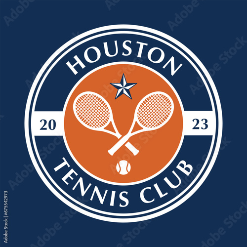 Vintage tennis logo, badge, emblem and much more. Houston tennis club vintage tee print, athletic apparel design shirt graphic print.