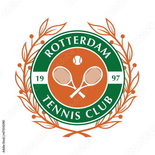 Vintage tennis logo, badge, emblem and much more. Rotterdam tennis club vintage tee print, athletic apparel design shirt graphic print. photo