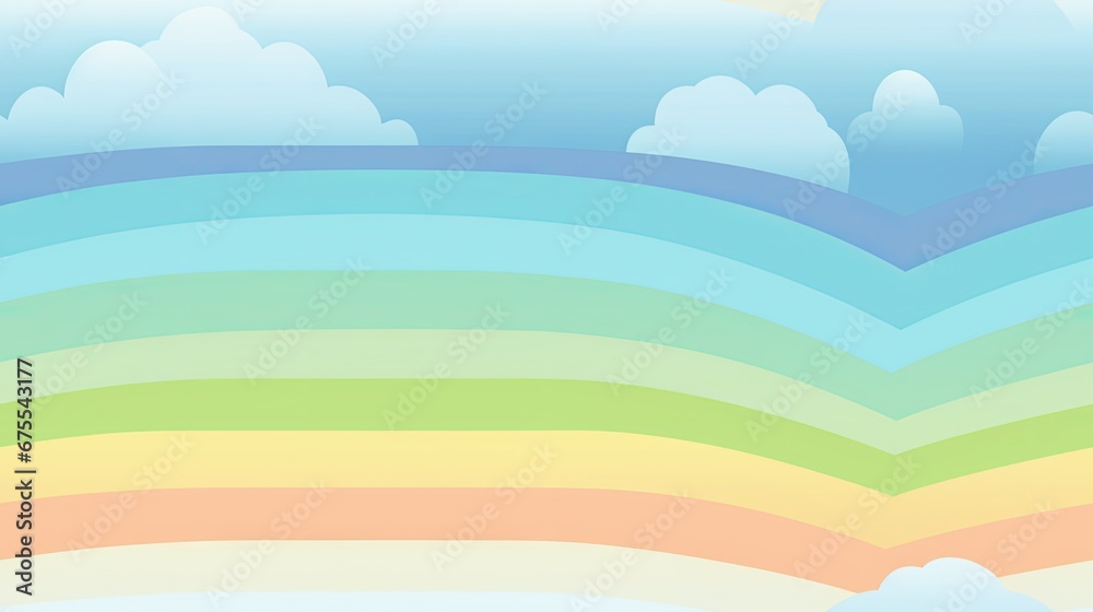  a rainbow colored sky with clouds and a plane flying in the sky with a rainbow colored sky in the background.  generative ai