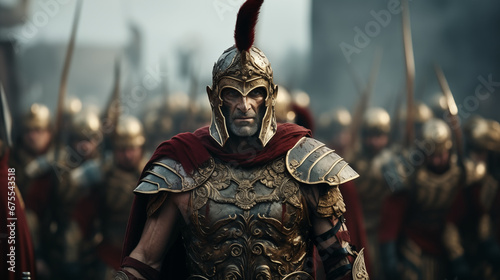 Ancient Roman general leading an army photo