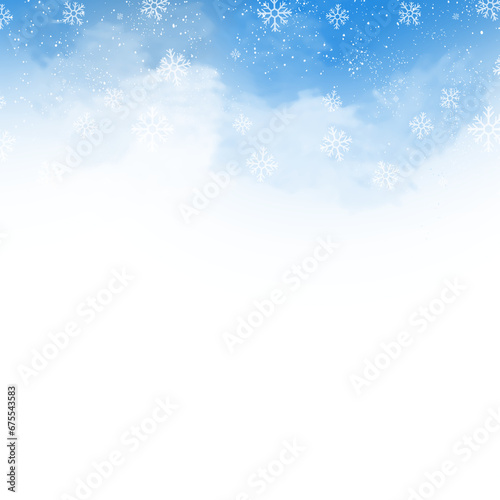 blue falling snow with snowflakes