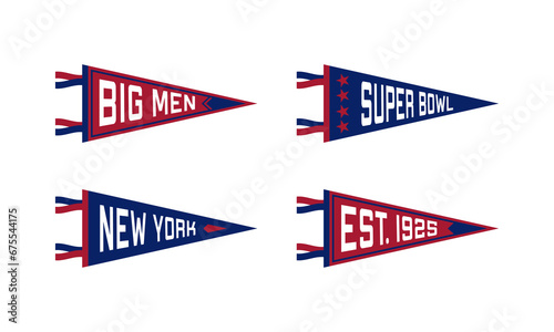 New York Football Pennant Flags Set. Vector Football pendant Icons. University USA Sport flag, isolated