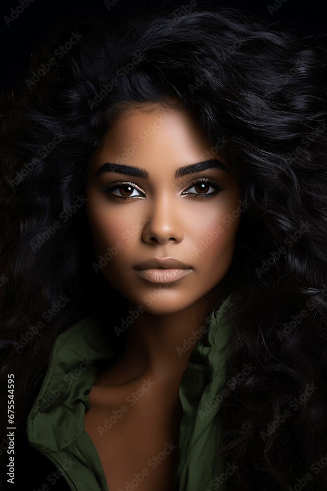 Retrato de una mujer de raza negra con pelo moreno y corto Retrato de una mujer de raza negra con pelo moreno y corto
