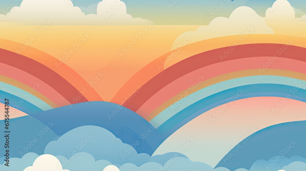  a painting of a rainbow in the sky with a bird flying over the top of the rainbow in the sky.  generative ai