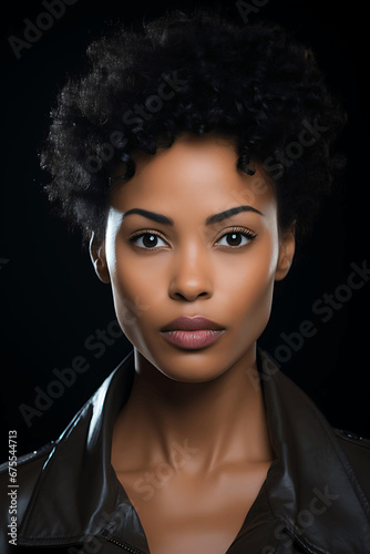 Retrato de una mujer de raza negra con pelo moreno y corto