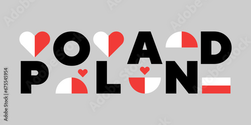 Poland travel modern logo trend. Banner and poster in white and red colors. Apparel design shirt graphic print