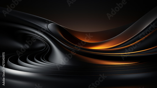 Abstract black luxury geometric background with flowing lines and waves. Modern shiny wavy lines on black color background