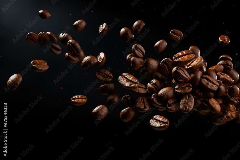 coffee beans falling from the sky into the air coffee beans falling from the sky into the air