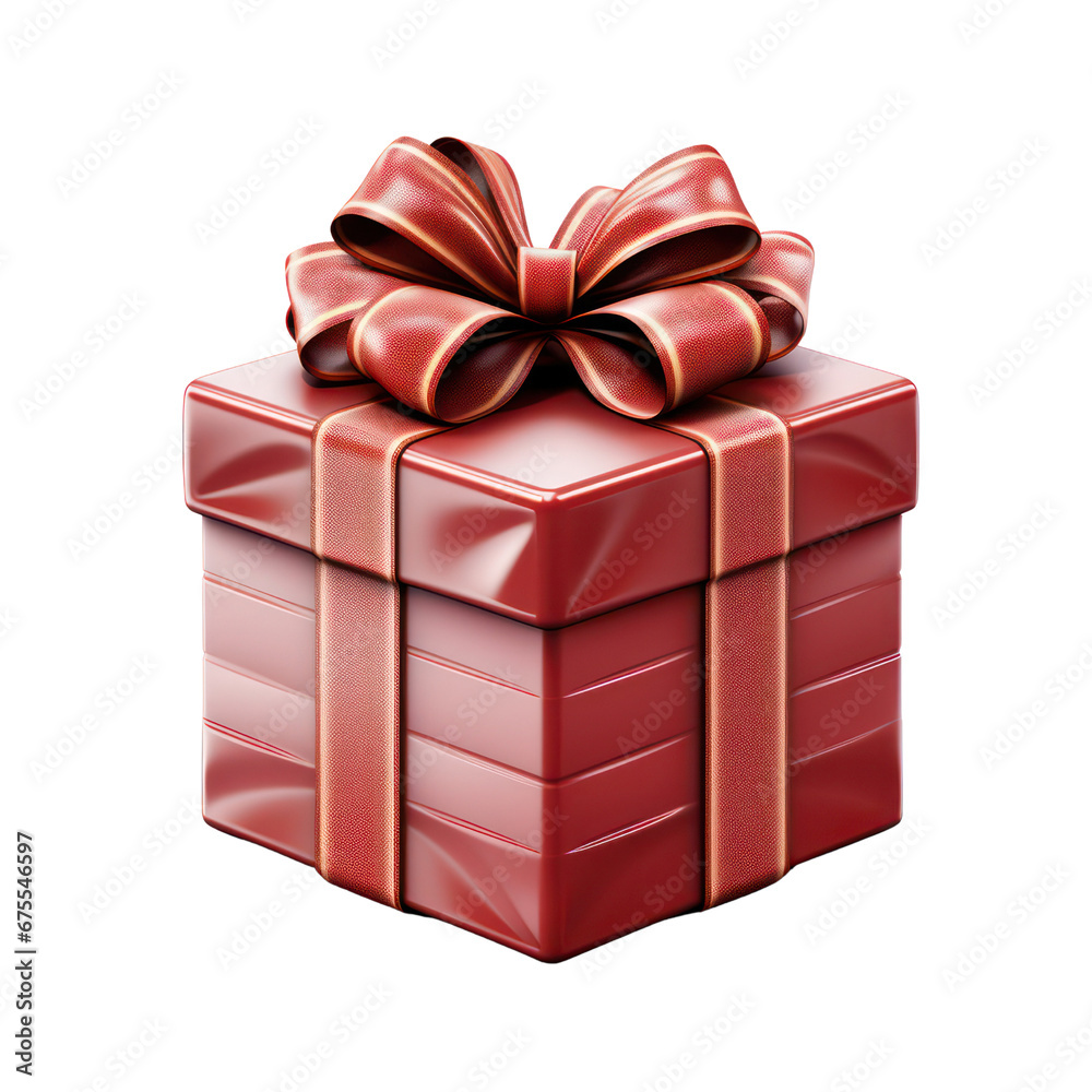Obraz premium 3D render of red gift box. Realistic rendering of an isolated gift box on a white background, perfect for birthday, Christmas, and other celebration icons.
