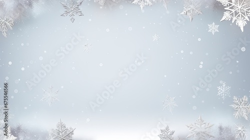 a delicate frame made of snowflakes in pastel gray tones, evoke a winter concept and be presented in a flat lay style with a top view, ample copy space to convey the holiday message. © lililia