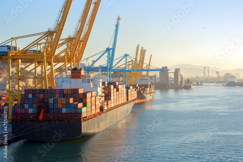 Container cargo freight ship in port