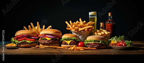 burgers and fries served on the table