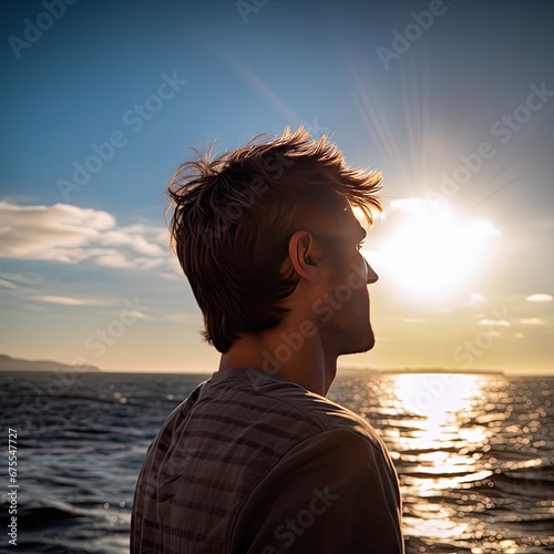 Person looking over the sea in the sun